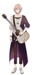  1boy acoustic_guitar black_choker black_pants bracelet brown_hair choker closed_mouth full_body fuyuomi green_eyes guitar holostars instrument jewelry necklace official_art pants rikka_(holostars) ring shirt sweater white_footwear white_shirt 