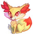  :3 burnbuckie closed_mouth commentary creature english_commentary fennekin full_body gen_6_pokemon highres no_humans pokemon pokemon_(creature) red_eyes simple_background sitting smile solo white_background 