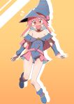  1girl absurdres blush boots bural_chingu cosplay dark_magician_girl dark_magician_girl_(cosplay) flying_sweatdrops full_body hair_between_eyes highres lee_ji-eun looking_at_viewer luke_(dydansgur) pink_hair red_eyes short_hair_with_long_locks sidelocks simple_background solo surprised yellow_background yuu-gi-ou yuu-gi-ou_duel_monsters 