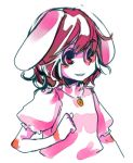  brown_hair bunny_ears bust faux_traditional_media inaba_tewi lowres red_eyes short_hair simple_background smile takishima_asaka touhou 