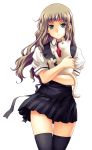  brown_hair cat chou_yoriyuki highres long_hair nagayori school_uniform skirt thigh-highs thighhighs zettai_ryouiki 