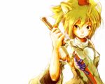  blonde_hair dog_ears inubashiri_momiji katana sheath short_hair sword touhou unsheathing weapon wolf_ears yae_(artist) yellow_eyes 