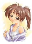  brown_hair ebifly fang flat_chest off_shoulder ponytail 