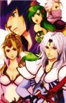  blonde_hair cain_highwind cecil_harvey edge_(ffiv) edward_geraldine final_fantasy final_fantasy_iv green_eyes green_hair helmet kain_highwind red_eyes rosa_farrell rydia sword weapon 