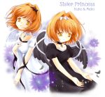  black_wings collar cross dress feathers jewelry kaho_(sister_princess) mamoru_(sister_princess) multiple_girls orange_hair ring short_hair sister_princess wings yellow_eyes 