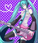  aqua_hair bad_id detached_sleeves guitar hatsune_miku instrument long_hair nail_polish necktie polka_dot polka_dots sudachips thigh-highs thighhighs twintails vocaloid zettai_ryouiki 