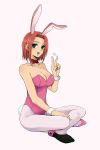  arch_(artist) breasts bunny_ears bunnysuit cleavage code_geass green_eyes high_heels kallen_stadtfeld pantyhose pink_legwear pink_pantyhose plum_(arch) rabbit_ears red_hair redhead shoes smile v 