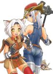  axe blue_eyes cat_ears cat_tail ebifly elf elvaan final_fantasy final_fantasy_xi hat headband mithra pointy_ears red_mage tail thigh-highs thighhighs weapon white_hair yellow_eyes zettai_ryouiki 