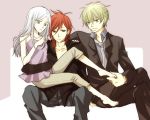  blonde_hair blue_eyes feet formal graham_aker gundam gundam_00 long_hair male patrick_colasour red_hair redhead short_hair silver_hair soma_peries wakaki_yu yellow_eyes 