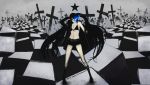  black&acirc;&tilde;&hellip;rock_shooter black_rock_shooter_(character) cross long_hair midriff short_pants shorts solo twintails yunar 