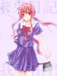  long_hair mirai_nikki pink_hair red_eyes school_uniform yandere 