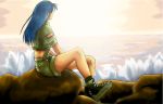  blue_hair king_of_fighters leona_heidern long_hair rock rocks sitting sleeves_rolled_up snk 