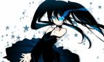  bare_shoulders black_dress black_hair black_rock_shooter black_rock_shooter_(character) blade_(lovewn) blue_eyes choker dress glowing glowing_eyes hands_clasped long_hair nail_polish pale_skin solo star twintails uneven_twintails v_arms very_long_hair 