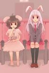  barefoot blue_daisy bunny_ears inaba_tewi movie_theater popcorn rabbit_ears reisen_udongein_inaba touhou 