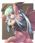  bat_wings blue_hair breasts capcom green_eyes head_wings headwings katahira_masashi long_hair morrigan_aensland pantyhose vampire_(game) wings 