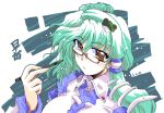  glasses green_hair kochiya_sanae long_hair pen takana_shinno touhou 