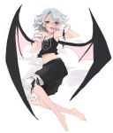  barefoot bat_wings bloomers blue_hair bowed_wings camisole demon_wings feet flat_chest frills gothic large_wings lying midriff nail_polish navel no_hat no_headwear red_eyes remilia_scarlet short_hair siskin smile solo touhou wings wrist_cuffs 