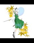  bad_id blue_eyes ghost hairband highres hitodama katana konpaku_youmu konpaku_youmu_(ghost) leaf leaves myon peaceibakei ribbon ribbons school_uniform short_hair sword touhou weapon white_hair white_hait 