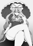  artist_request legs_crossed monochrome sitting toudori touhou umbrella yakumo_yukari 