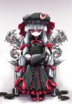  bad_id bangs black_dress blunt_bangs book book_hug bored dress hat homura_subaru long_hair no_nose patchouli_knowledge player_2 red_eyes ribbon ribbons touhou white_hair 