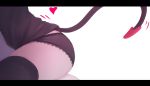  1girl black_legwear black_panties black_shirt commentary demon_tail heart highres original panties shimmer shirt simple_background sitting solo tail thigh-highs underwear white_background 