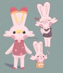  artisadie closed_eyes clothed_pokemon commentary creature doubutsu_no_mori english_commentary full_body gen_8_pokemon grey_background heart looking_at_viewer no_humans pokemon pokemon_(creature) scorbunny shadow signature simple_background standing 