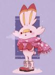  :o artisadie black_eyes bunny_focus commentary creature english_commentary full_body gen_8_pokemon highres no_humans pokemon pokemon_(creature) rabbit scarf scorbunny shoelaces shoes sneakers snow snowing solo standing winter_clothes 