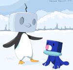  bird commentary creature eiscue eiscue_(ice) english_commentary full_body gen_7_pokemon gen_8_pokemon highres no_humans penguin pokemon pokemon_(creature) popplio signature sleepy_sealion snow standing 