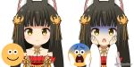  1girl animal_ear_fluff animal_ears azur_lane bangs bare_shoulders black_hair blush brown_eyes closed_mouth commentary_request detached_sleeves dress emoji eyebrows_visible_through_hair fox_ears hair_ornament hands_on_own_face hands_up long_hair long_sleeves looking_at_viewer miicha multiple_views nagato_(azur_lane) open_mouth red_dress simple_background smile strapless strapless_dress turn_pale twitter_username upper_body white_background white_sleeves wide_sleeves 