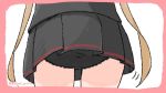  1girl ass black_panties black_skirt commentary_request from_behind head_out_of_frame kantai_collection light_brown_hair long_hair murasame_(kantai_collection) panties pantyshot pink_frame simple_background skirt solo twintails underwear white_background 
