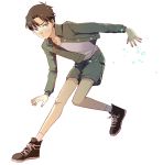  1boy brown_eyes brown_hair dennou_coil full_body glasses green_jacket green_shorts jacket looking_at_viewer shirt shoes shorts socks white_background white_shirt 