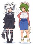  ... 2girls alternate_costume animal_ears antenna_hair arabian_oryx_(kemono_friends) arm_at_side arms_at_sides aurochs_(kemono_friends) bag bangs black_dress black_eyes black_hair breasts buttons cardigan casual closed_mouth collarbone contemporary cow_ears cow_horns cow_tail dress empty_eyes full_body green_hair grey_eyes hair_between_eyes hair_ornament hair_scrunchie hand_on_hip hat highres horns kazue1000 kemono_friends kneehighs long_hair long_sleeves looking_at_another looking_to_the_side medium_hair medium_skirt multicolored_hair multiple_girls neck_ribbon open_cardigan open_clothes oryx_ears oryx_tail pencil_skirt ponytail ribbon scrunchie shirt shoes short_ponytail side-by-side sidelocks simple_background skirt socks standing tail twintails two-tone_hair white_background white_hair 