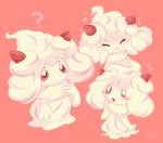  :d ? ^_^ alcremie blush_stickers closed_eyes closed_mouth commentary creature english_commentary facing_viewer gen_8_pokemon happy heart no_humans open_mouth pokemon pokemon_(creature) poppy_(p0ply) signature simple_background smile 