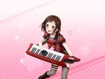 bang_dream! blush brown_eyes brown_hair dress hazawa_tsugumi keyboard_(instrument) official_art short_hair smile