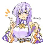  /\/\/\ 1girl blush book breasts circlet commentary dress fire_emblem fire_emblem:_genealogy_of_the_holy_war hair_between_eyes julia_(fire_emblem) large_breasts lavender_hair long_hair looking_at_viewer open_mouth simple_background smile solo twitter_username upper_body v violet_eyes white_background white_dress wide_sleeves yukia_(firstaid0) 