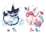  blue_eyes charamells commentary creature english_commentary full_body fusion gen_1_pokemon gen_3_pokemon gen_4_pokemon glaceon highres lumineon milotic multiple_fusions no_humans pink_eyes pokemon pokemon_(creature) simple_background standing vaporeon white_background 