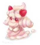  alcremie ava-riel commentary creature english_commentary full_body gen_8_pokemon no_humans pokemon pokemon_(creature) simple_background solo standing violet_eyes white_background 