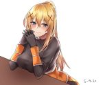  1girl absurdres black_bodysuit black_gloves blonde_hair blue_eyes blush bodysuit breasts collarbone commentary_request covered_nipples darkness_(konosuba) dated eyebrows_visible_through_hair gloves hair_ornament highres huge_filesize kono_subarashii_sekai_ni_shukufuku_wo! large_breasts long_hair looking_at_viewer poisonousgas ponytail simple_background solo white_background x_hair_ornament 
