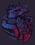  bird bird_focus commentary corviknight creature cyborb english_commentary face from_side gen_8_pokemon grey_background highres no_humans pokemon pokemon_(creature) profile signature simple_background solo 
