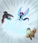  bigglyboof bird bird_focus claws commentary creature english_commentary full_body galarian_articuno galarian_form galarian_moltres galarian_zapdos gen_8_pokemon grey_background highres no_humans pokemon pokemon_(creature) simple_background 