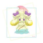  alcremie alcremie_(rainbow_swirl) alcremie_(ribbon_sweet) creature full_body gen_8_pokemon looking_at_viewer no_humans pokemon pokemon_(creature) shiinata signature simple_background solo standing violet_eyes white_background 