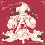  :d alcremie bell candy candy_cane christmas commentary creature dated english_commentary food full_body gen_8_pokemon happy holding holding_candy_cane matchaneko no_humans open_mouth pokemon pokemon_(creature) red_eyes signature simple_background smile solo sparkle star 
