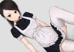  1girl apron black_dress black_hair blush commentary_request dress frills grey_background highres long_hair looking_at_viewer maid maid_apron original short_sleeves simple_background smile solo thigh-highs white_apron white_legwear wrist_cuffs zuima 