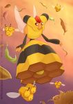  ._. black_eyes closed_eyes combee commentary commission creature english_commentary flying gen_4_pokemon leaf no_humans pokemon pokemon_(creature) red_eyes vespiquen watermark web_address 