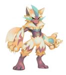  claws commentary creature english_commentary full_body gen_7_pokemon looking_at_viewer mythical_pokemon no_humans pokemon pokemon_(creature) salanchu simple_background solo standing white_background zeraora 
