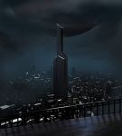  black_theme city city_lights cityscape clouds cloudy_sky floating floating_object highres igara1108 machi_(game) night night_sky no_humans outdoors railing scenery sky tower 