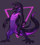  commentary creature cyborb english_commentary full_body gen_7_pokemon grey_background highres no_humans pokemon pokemon_(creature) salazzle signature simple_background solo standing violet_eyes 