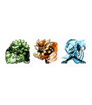  cinderace commentary creature english_commentary full_body gen_8_pokemon inteleon no_humans pat_attackerman pixel_art pokemon pokemon_(creature) rillaboom simple_background sprite white_background 