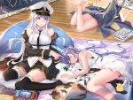  azur_lane barefoot belt black_belt black_coat black_neckwear coat dakimakura dress dust_(394652411) enterprise_(azur_lane) essex_(azur_lane) hair_bun hat highres long_hair military_hat necktie nintendo_switch open_clothes open_coat peaked_cap petite purple_hair shangri-la_(azur_lane) shirt side_bun sleeveless sleeveless_shirt unicorn_(azur_lane) violet_eyes white_dress white_headwear 