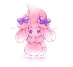  alcremie alcremie_(ribbon_sweet) alcremie_(ruby_cream) cesar commentary_request creature full_body gen_8_pokemon highres looking_at_viewer no_humans pokemon pokemon_(creature) simple_background solo standing violet_eyes white_background 